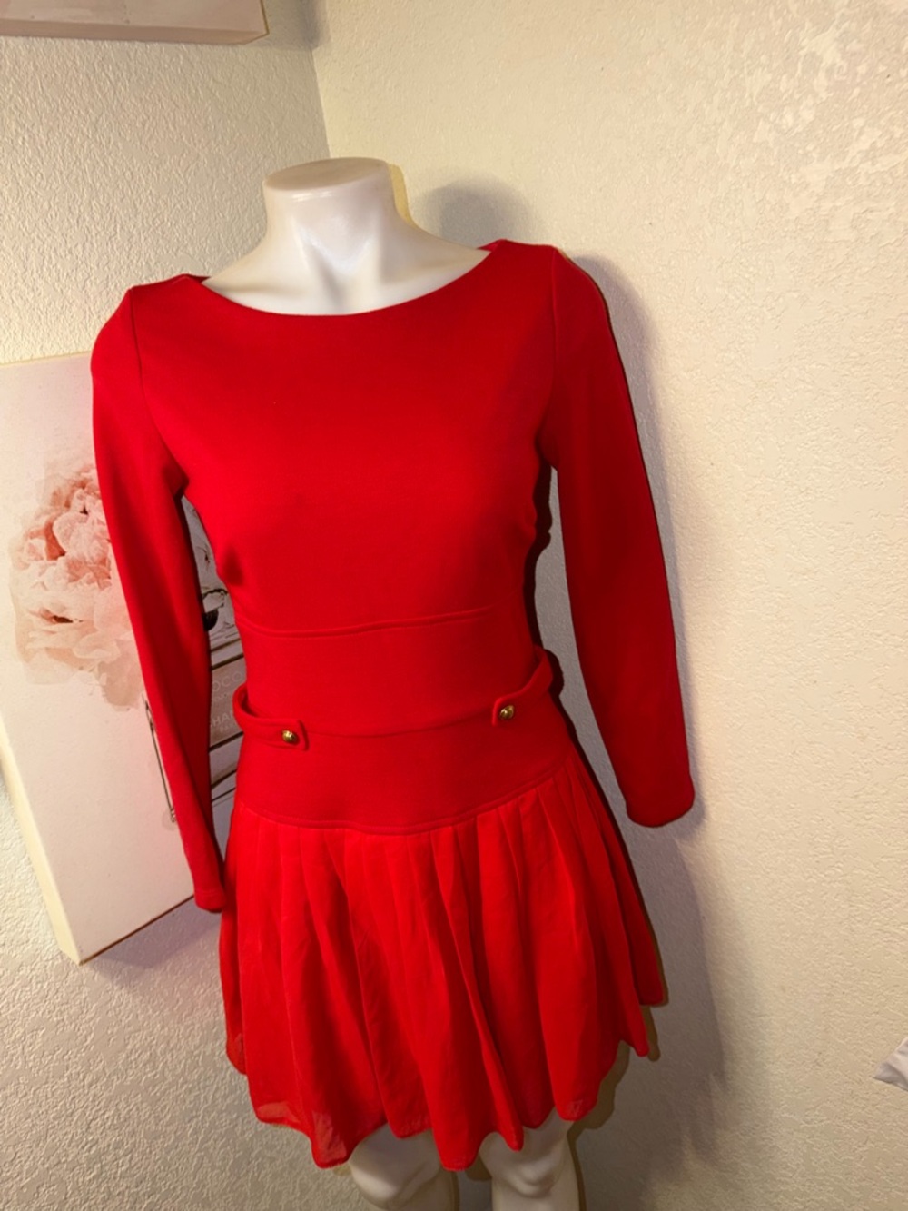 ASOS Petite Red Long-Sleeve Fit & Flare Dress